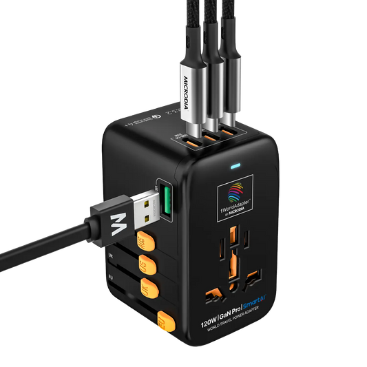 1WorldAdapter™ PD120W GaN Pro™ with 4 x USB-C PD3.2 & USB-A QC4+ PPS Fast Charging Microdia