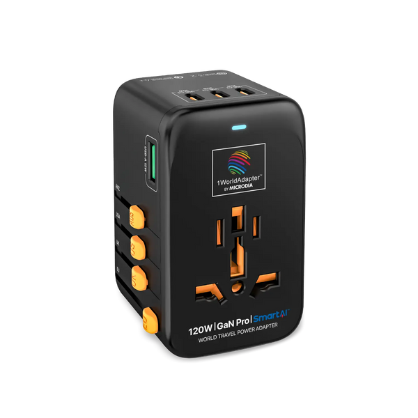 1WorldAdapter™ PD120W GaN Pro™ with 4 x USB-C PD3.2 & USB-A QC4+ PPS Fast Charging Microdia