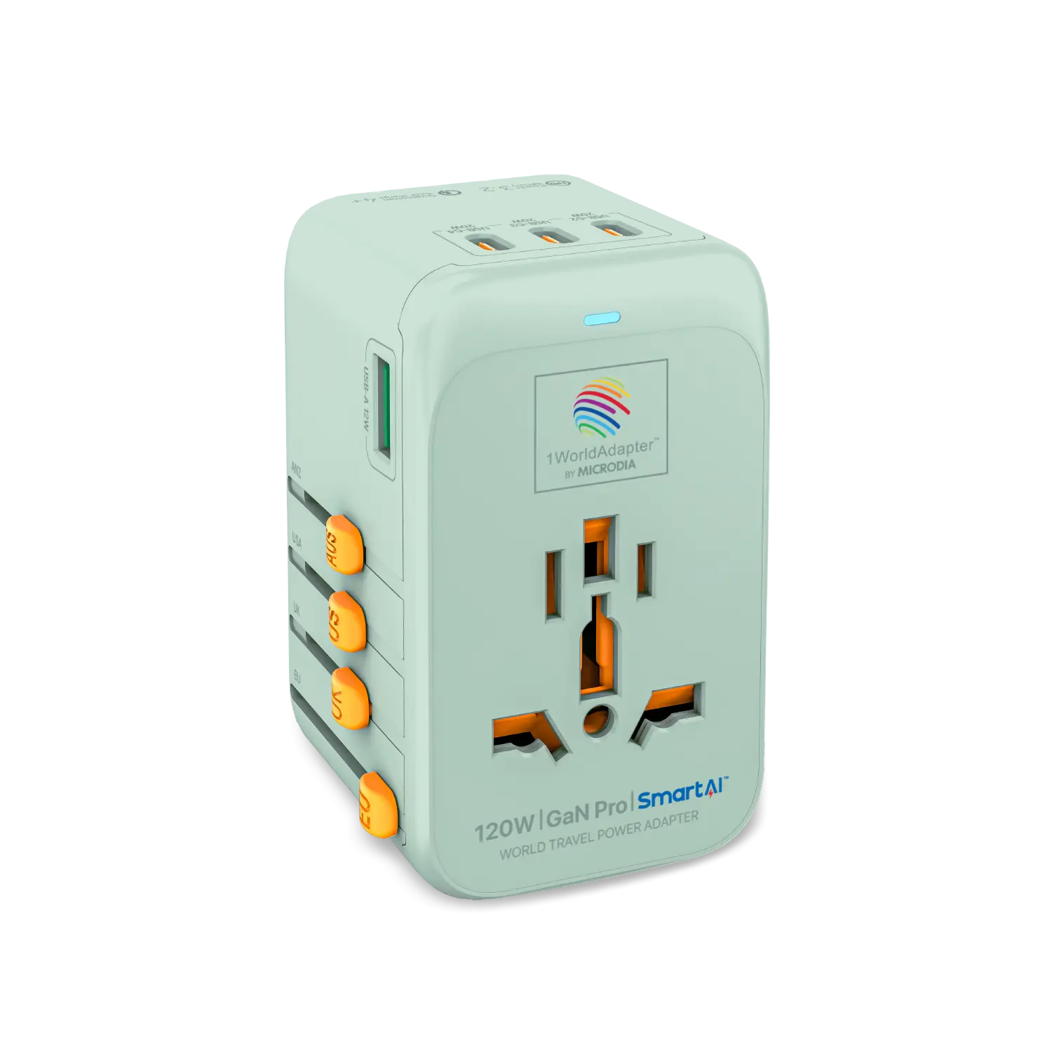 1WorldAdapter™ PD120W GaN Pro™ with 4 x USB-C PD3.2 & USB-A QC4+ PPS Fast Charging Microdia