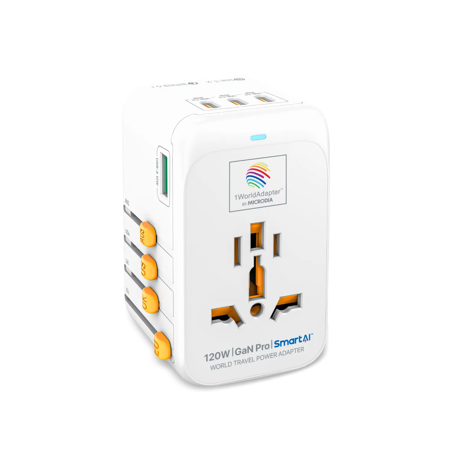 1WorldAdapter™ PD120W GaN Pro™ with 4 x USB-C PD3.2 & USB-A QC4+ PPS Fast Charging Microdia