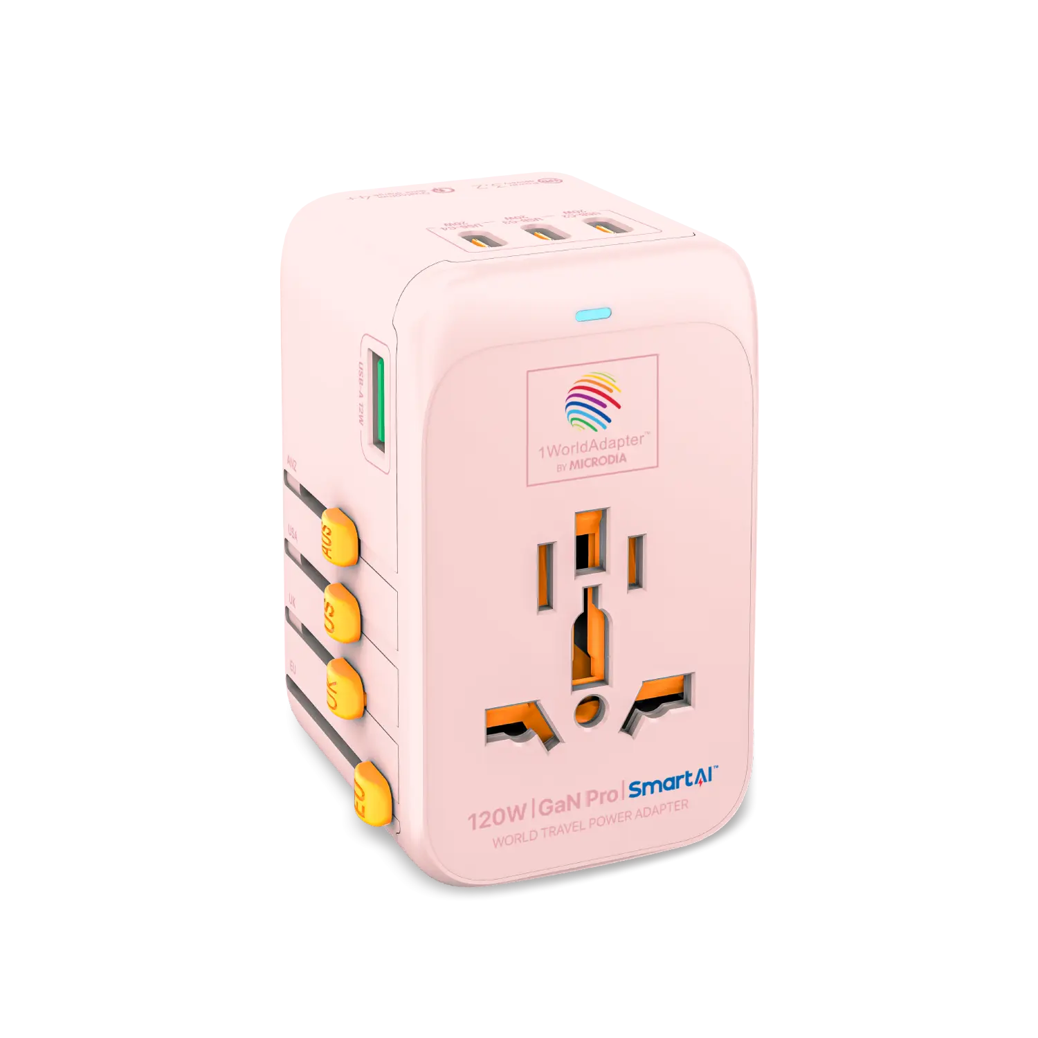 1WorldAdapter™ PD120W GaN Pro™ with 4 x USB-C PD3.2 & USB-A QC4+ PPS Fast Charging Microdia