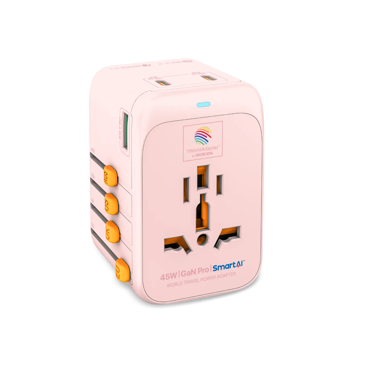 1WorldAdapter™ PD45W GaN Pro™ with 3 x USB-C PD3.2 & USB-A QC4+ PPS Fast Charging Microdia