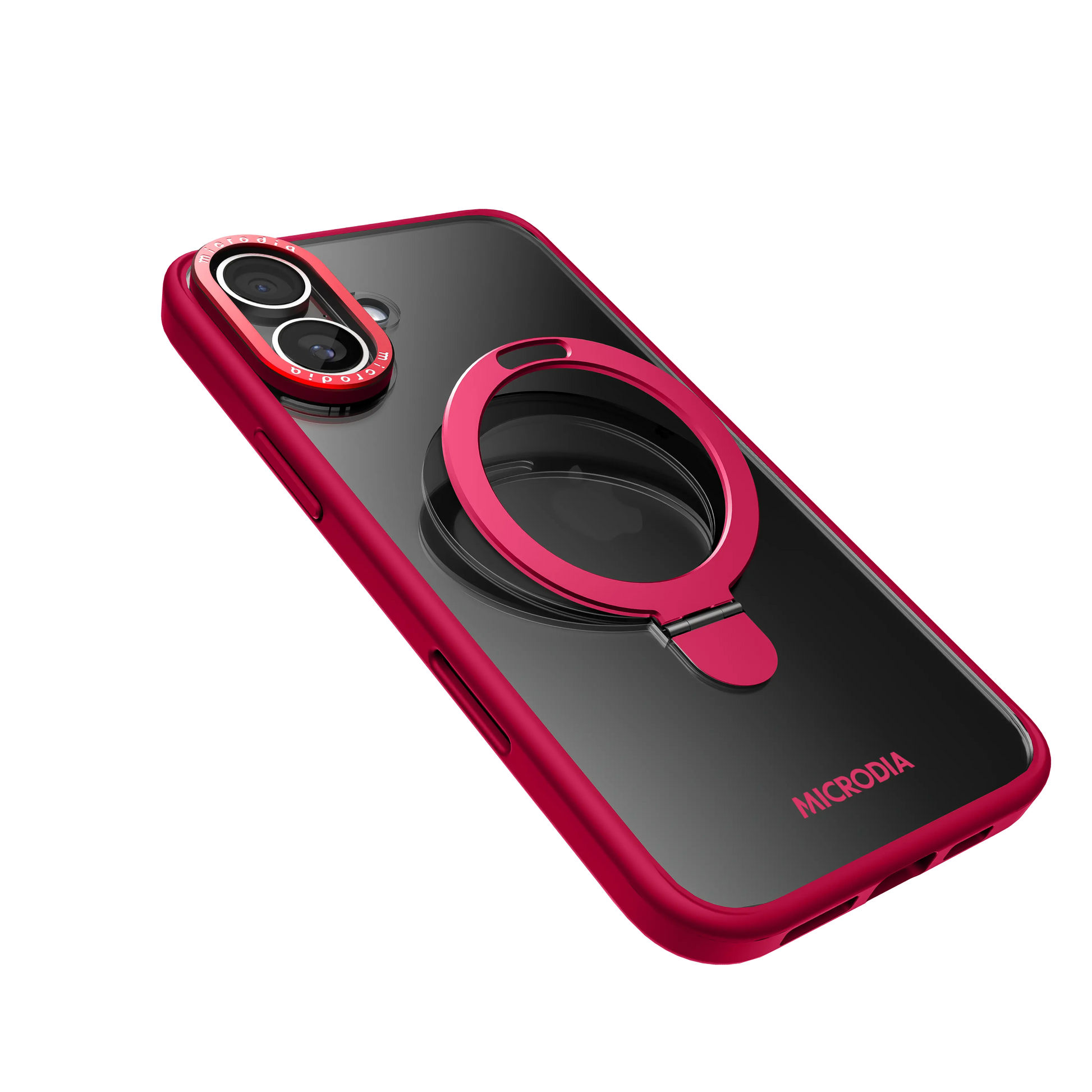 CRYSTAL RING Matte Protective iPhone 16 Pro & Max Case with Kickstand - Ruby Fusion Microdia