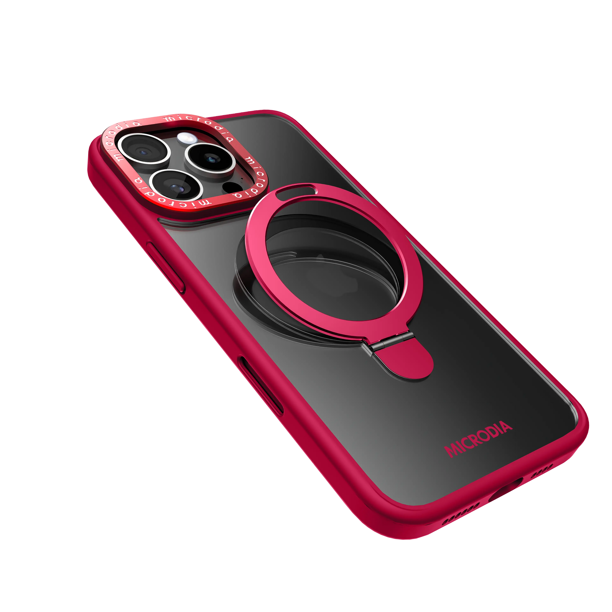 CRYSTAL RING Matte Protective iPhone 16 Pro & Max Case with Kickstand - Ruby Fusion Microdia