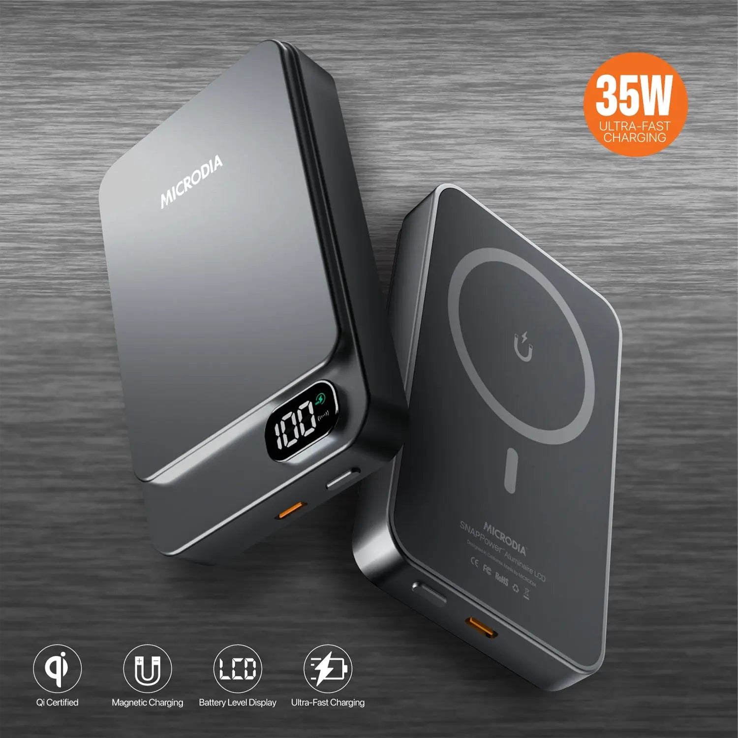 SNAPPower™ Aluminaire LCD Magnetic Wireless Power Bank.