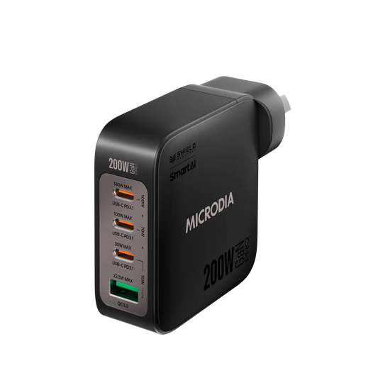 MICRODIA SMARTCube™ Nano 200W,GaN Pro Wall Charger, 4-Port,USB-C PD3.1 + USB-A QC3.0 Microdia