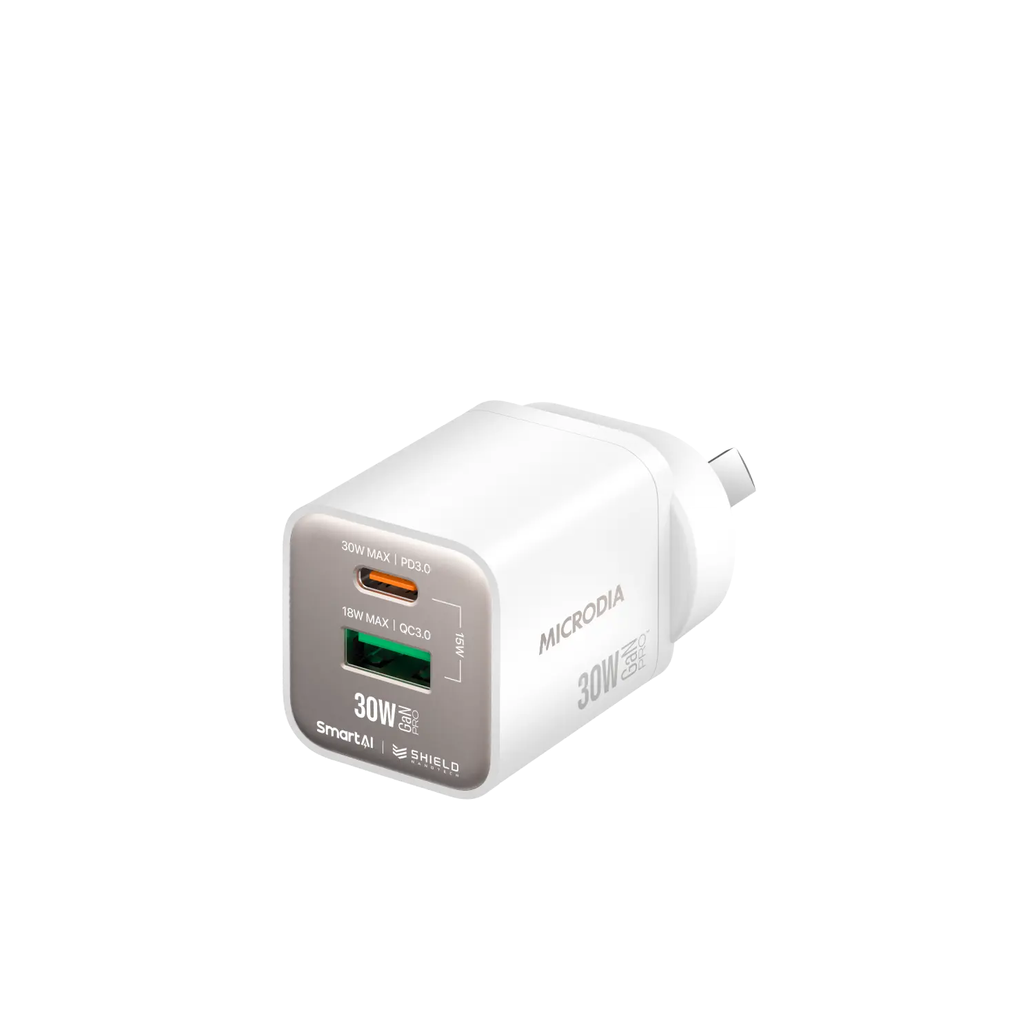 SMARTCube™ Nano 30W GaN Pro Wall Charger,Dual-Port, USB-C PD3.0 + USB-A QC3.0 Microdia