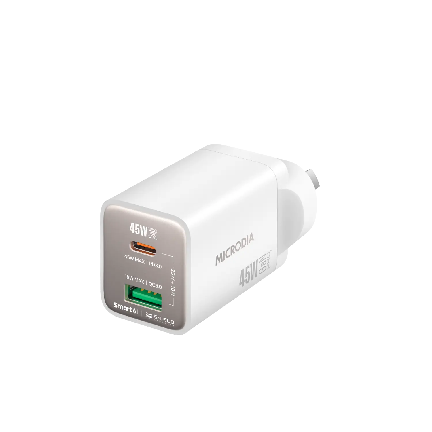 SMARTCube™ Nano 45W GaN Pro Wall Charger,Dual-Port, USB-C PD3.0 + USB-A QC3.0 Microdia