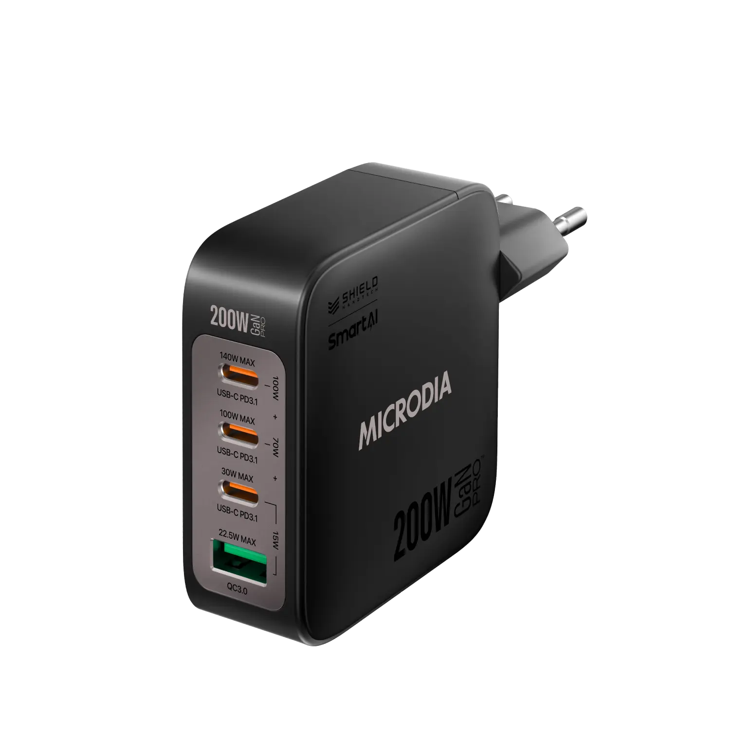 MICRODIA SMARTCube™ Nano 200W,GaN Pro Wall Charger, 4-Port,USB-C PD3.1 + USB-A QC3.0 Microdia