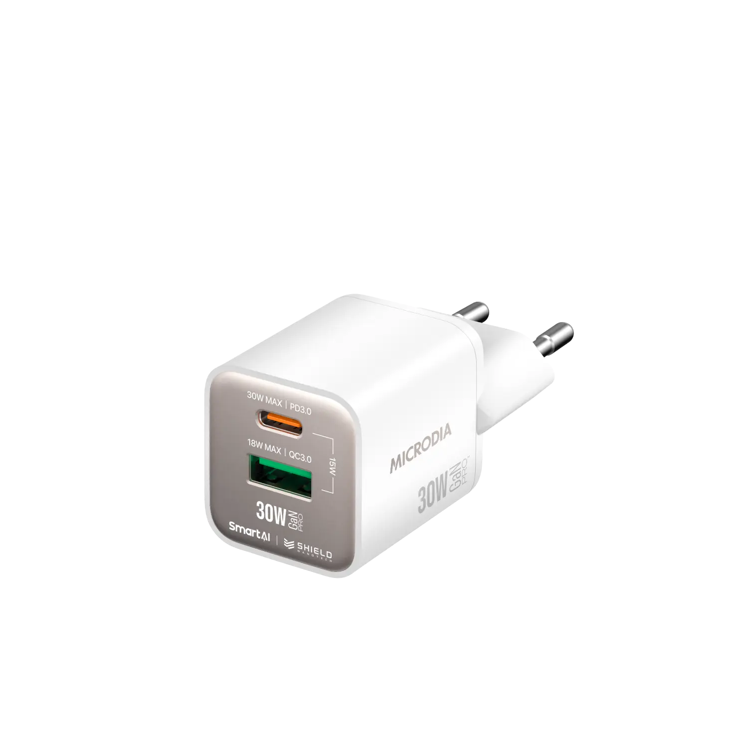 SMARTCube™ Nano 30W GaN Pro Wall Charger,Dual-Port, USB-C PD3.0 + USB-A QC3.0 Microdia