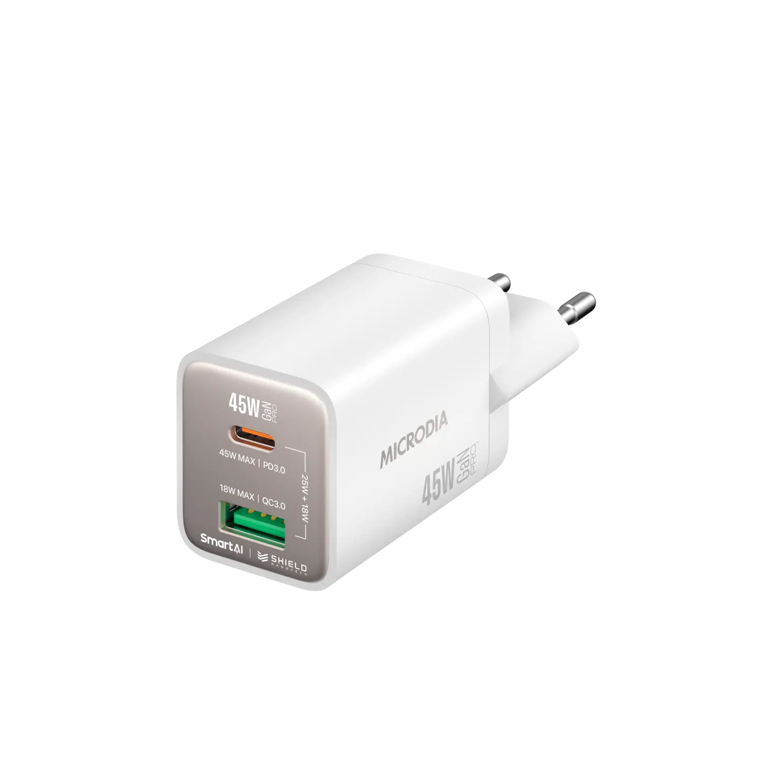 SMARTCube™ Nano 45W GaN Pro Wall Charger,Dual-Port, USB-C PD3.0 + USB-A QC3.0 Microdia