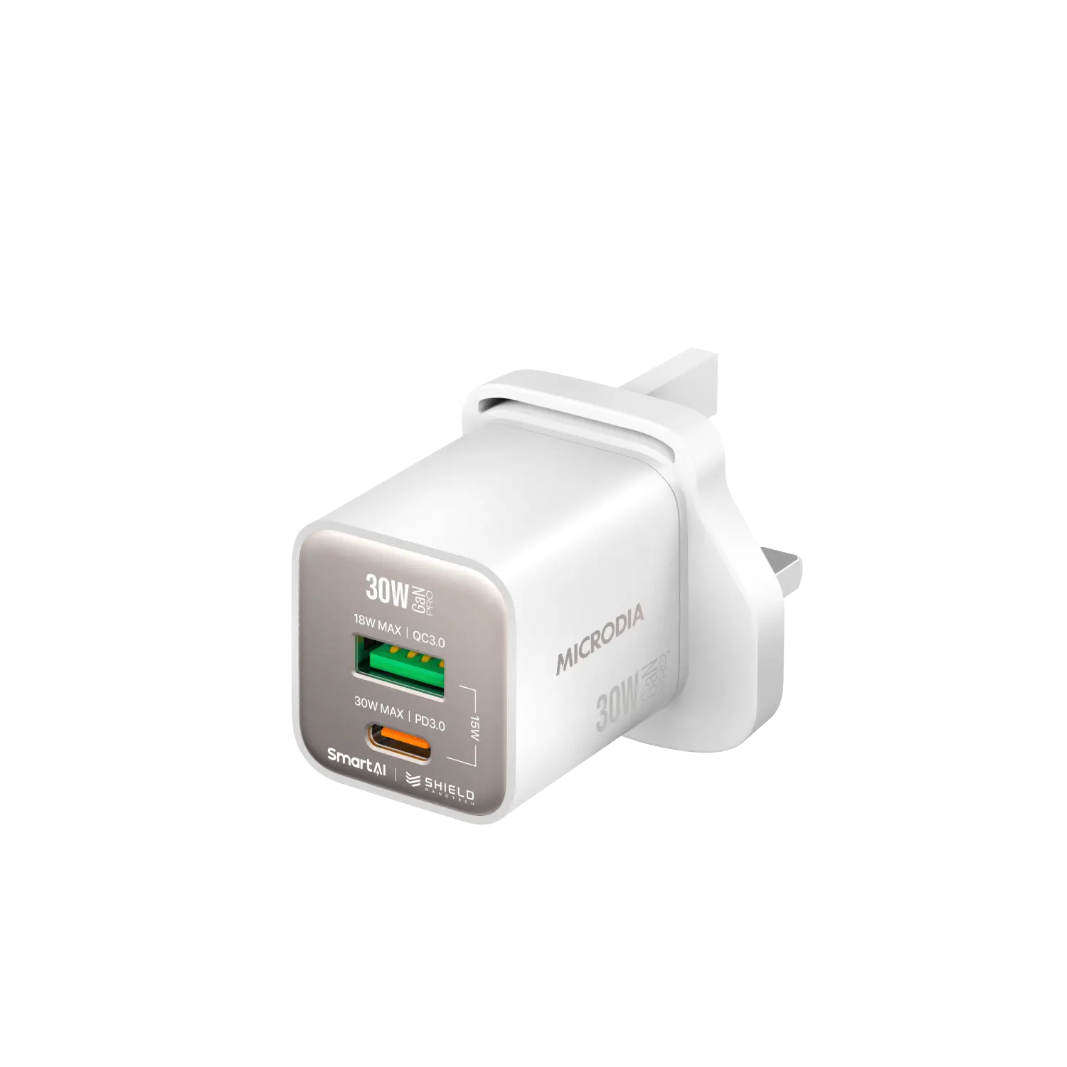 SMARTCube™ Nano 30W GaN Pro Wall Charger,Dual-Port, USB-C PD3.0 + USB-A QC3.0 Microdia