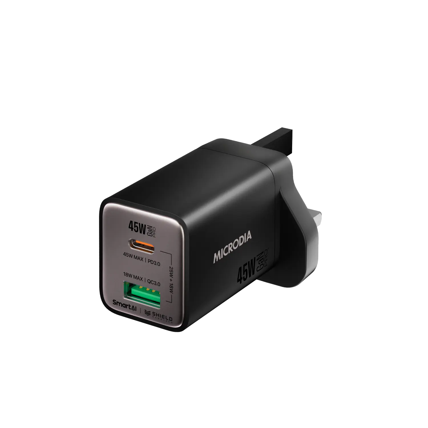 SMARTCube™ Nano 45W GaN Pro Wall Charger,Dual-Port, USB-C PD3.0 + USB-A QC3.0 Microdia