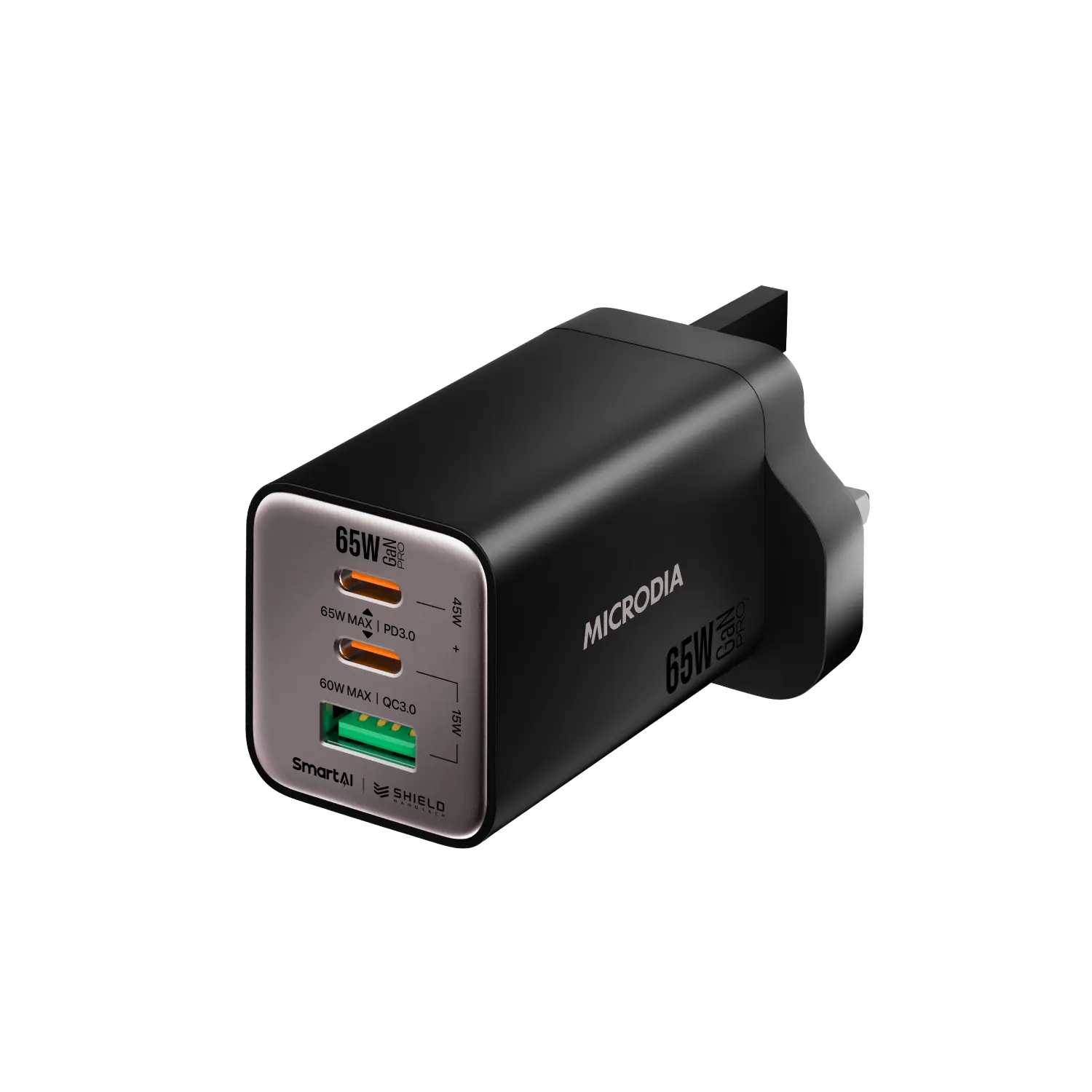 SMARTCube™ Nano 65W GaN Pro Wall Charger, 3-Port, USB-C PD3.0 + USB-A QC3.0 Microdia