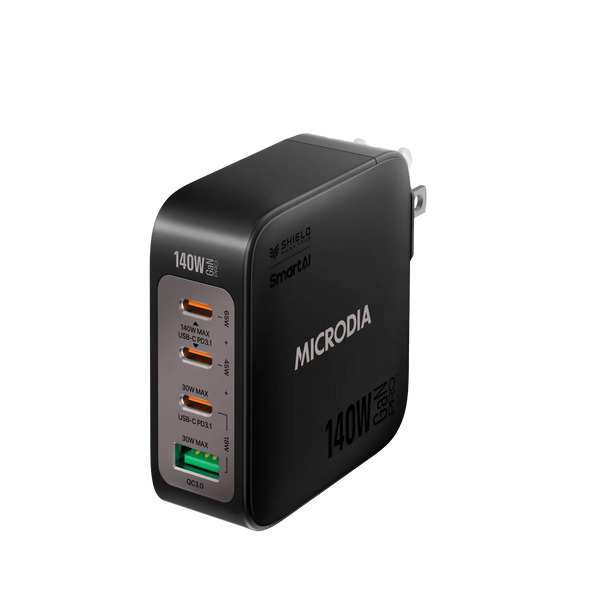 MICRODIA SMARTCube™ Nano 140W, GaN Pro Wall Charger, 4-Port, USB-C PD3.1 + USB-A QC3.0 Microdia