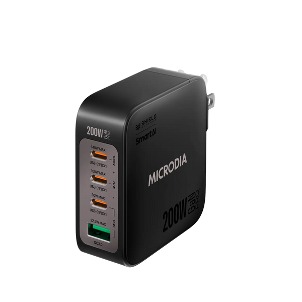 MICRODIA SMARTCube™ Nano 200W,GaN Pro Wall Charger, 4-Port,USB-C PD3.1 + USB-A QC3.0 Microdia