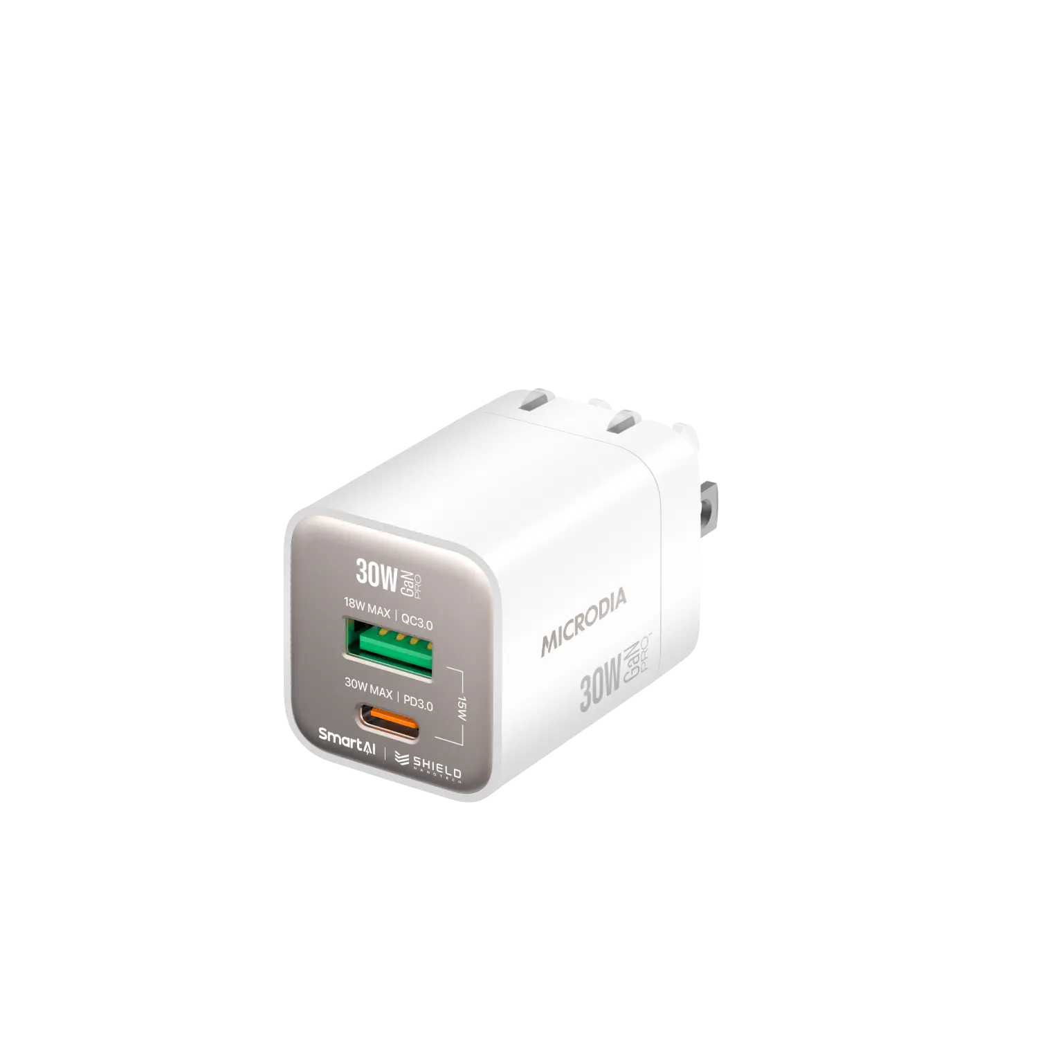 SMARTCube™ Nano 30W GaN Pro Wall Charger,Dual-Port, USB-C PD3.0 + USB-A QC3.0 Microdia