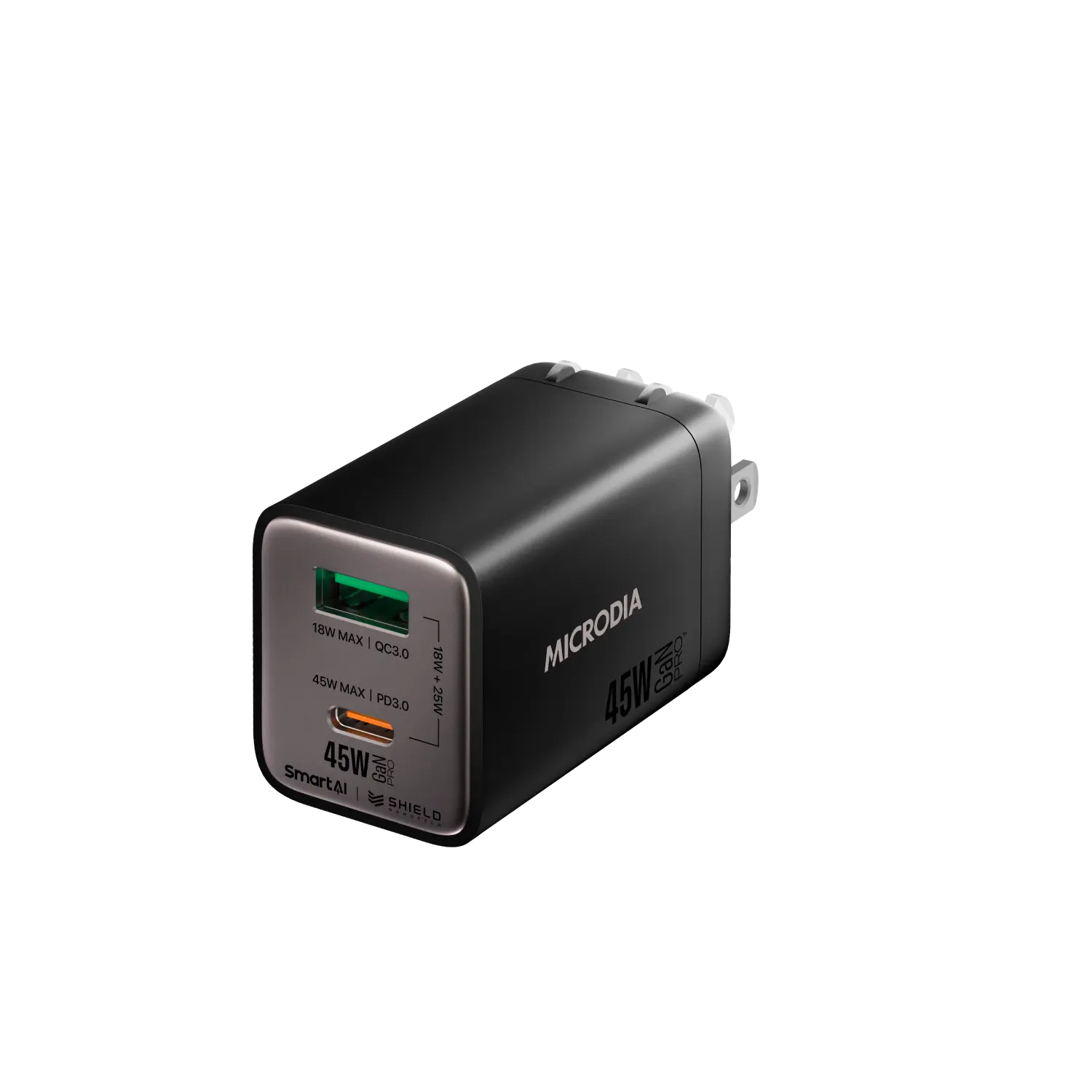 SMARTCube™ Nano 45W GaN Pro Wall Charger,Dual-Port, USB-C PD3.0 + USB-A QC3.0 Microdia