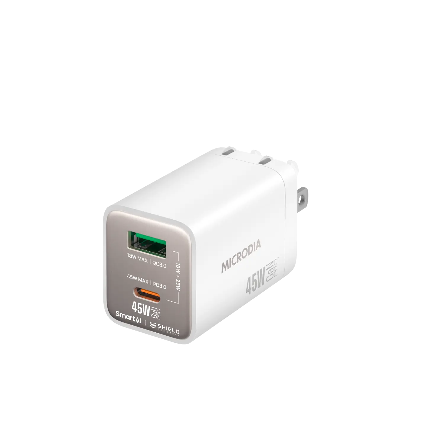 SMARTCube™ Nano 45W GaN Pro Wall Charger,Dual-Port, USB-C PD3.0 + USB-A QC3.0 Microdia