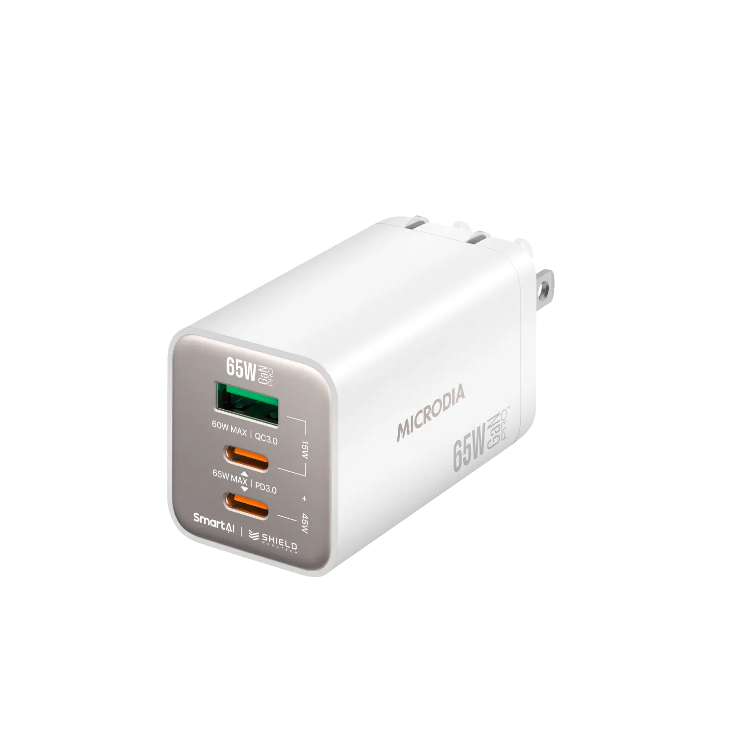 SMARTCube™ Nano 65W GaN Pro Wall Charger, 3-Port, USB-C PD3.0 + USB-A QC3.0 Microdia