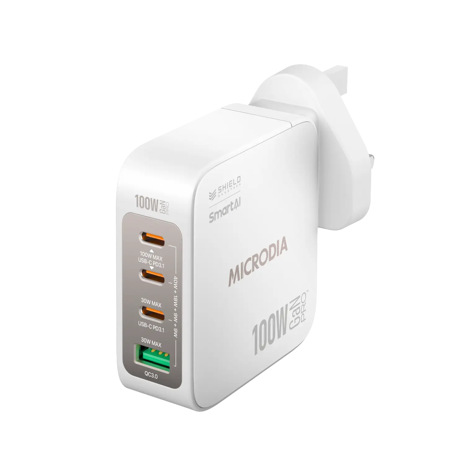 SMARTCube™ Nano 100W GaN Pro Wall Charger, 4-Port, USB-C PD3.0 + USB-A QC3.0 Microdia