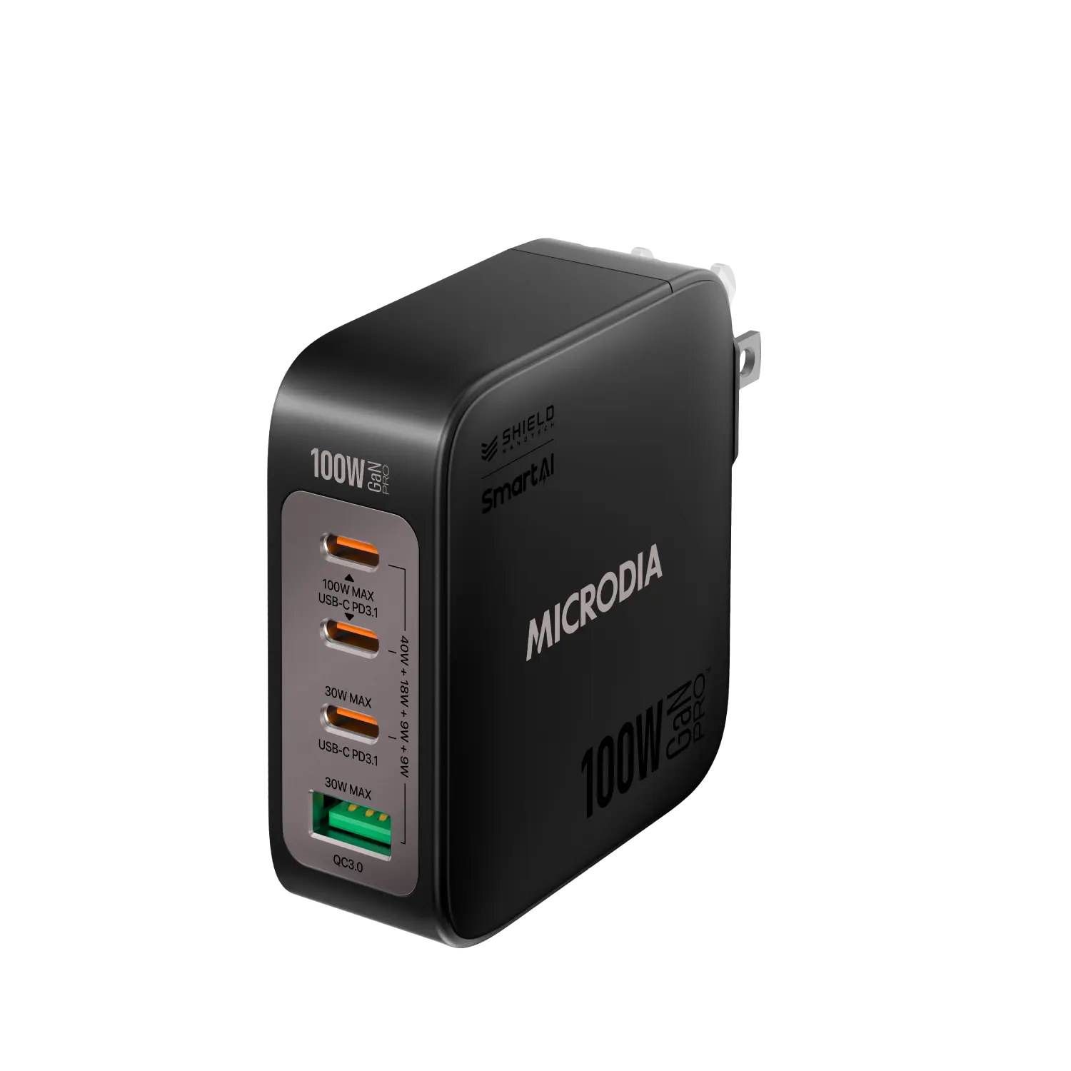 SMARTCube™ Nano 100W GaN Pro Wall Charger, 4-Port, USB-C PD3.0 + USB-A QC3.0 Microdia